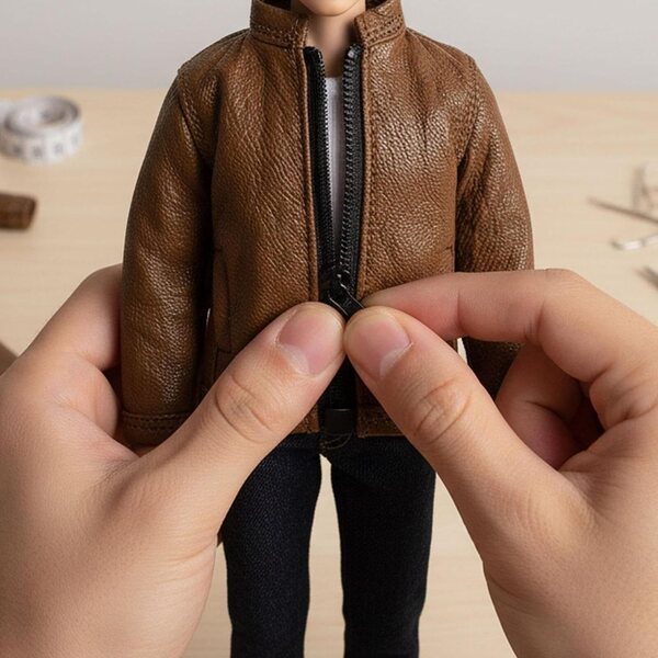 1:12 Braune Kunstlederjacke für Puppen und Actionfiguren – Elegantes und realistisches Accessoire