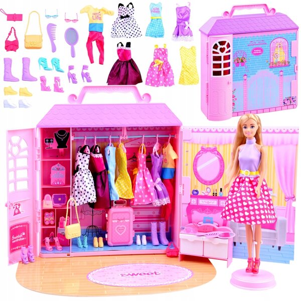 Anlily-Puppe mit Kleiderschrank und Kleidung, Modeaccessoires für Mädchen ab 3 Jahren