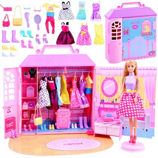 Anlily-Puppe mit Kleiderschrank und Kleidung, Modeaccessoires für Mädchen ab 3 Jahren