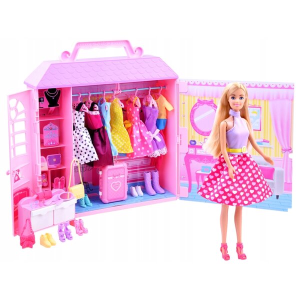 Anlily-Puppe mit Kleiderschrank und Kleidung, Modeaccessoires für Mädchen ab 3 Jahren