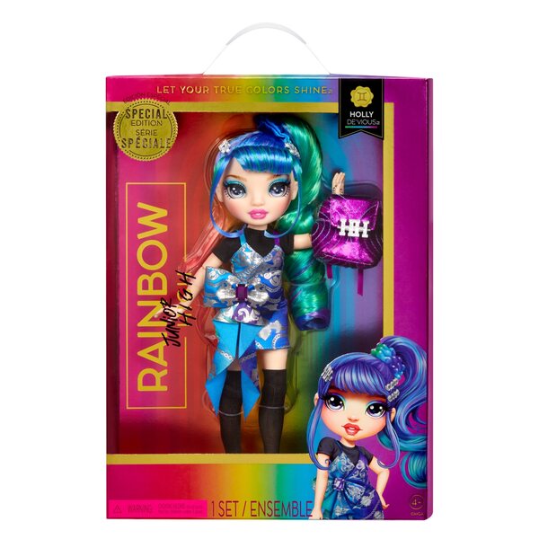Bambola MGA Rainbow High Junior Holly De'Vious con accessori e abbigliamento scuola 24 cm
