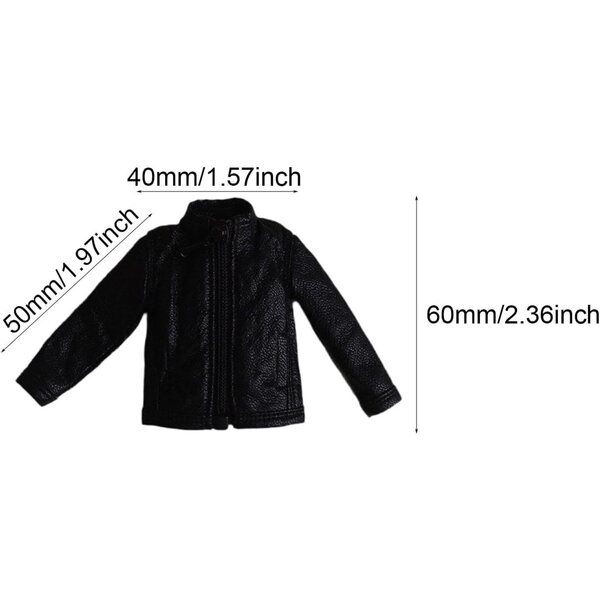Giacca in similpelle 1/12 per bambola, stile robusto, nero elegante