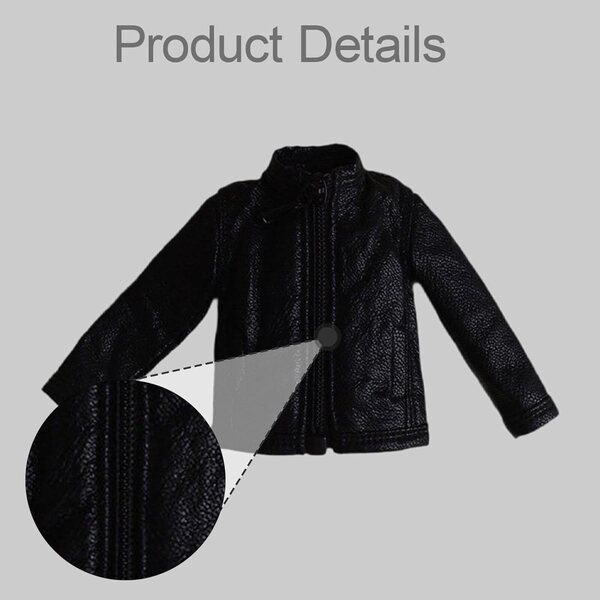 Giacca in similpelle 1/12 per bambola, stile robusto, nero elegante