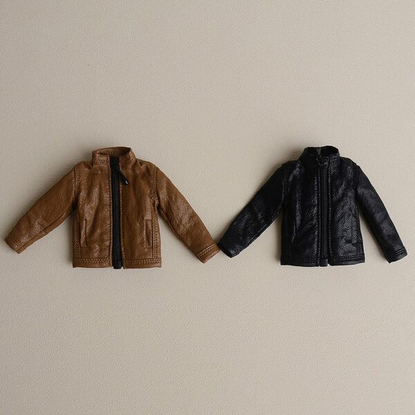 Giacca in similpelle 1/12 per bambola, stile robusto, nero elegante