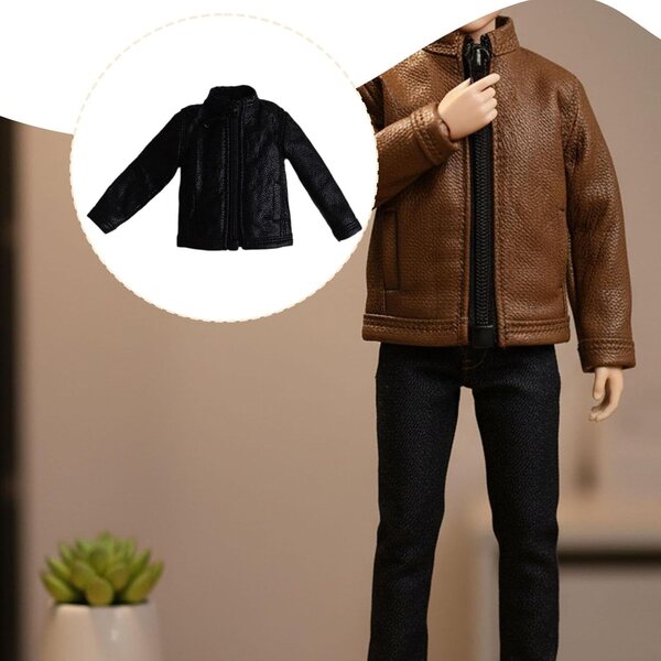 Giacca in similpelle 1/12 per bambola, stile robusto, nero elegante