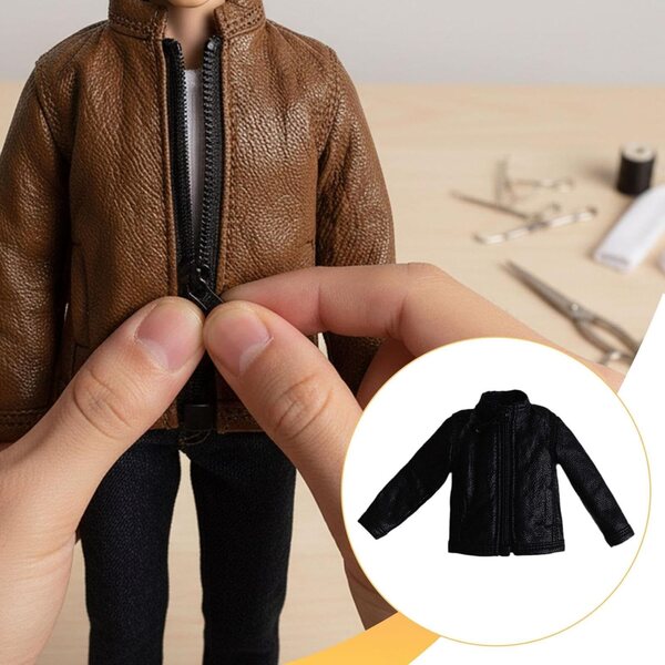 Giacca in similpelle 1/12 per bambola, stile robusto, nero elegante