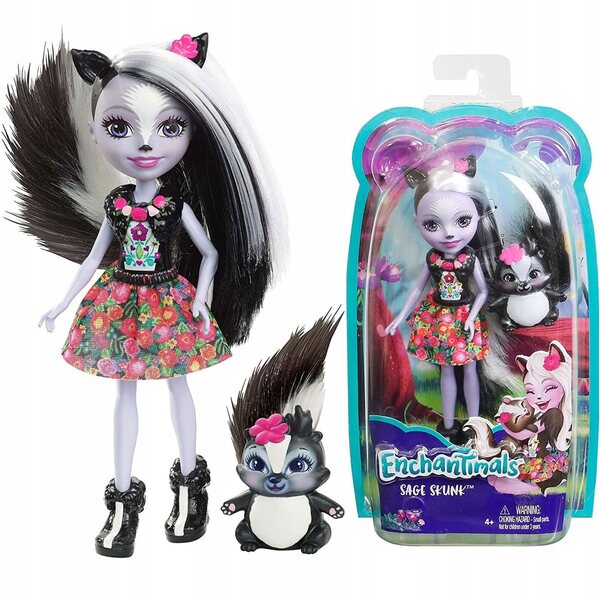 Enchantimals Salbei-Stinktier mit Tierkaper – Puppe und Rucksack für Kinder