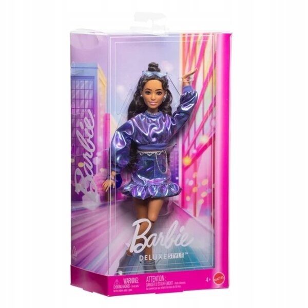 Barbie Deluxe Style Modepuppe mit Accessoires und lila Kleid für Kinder