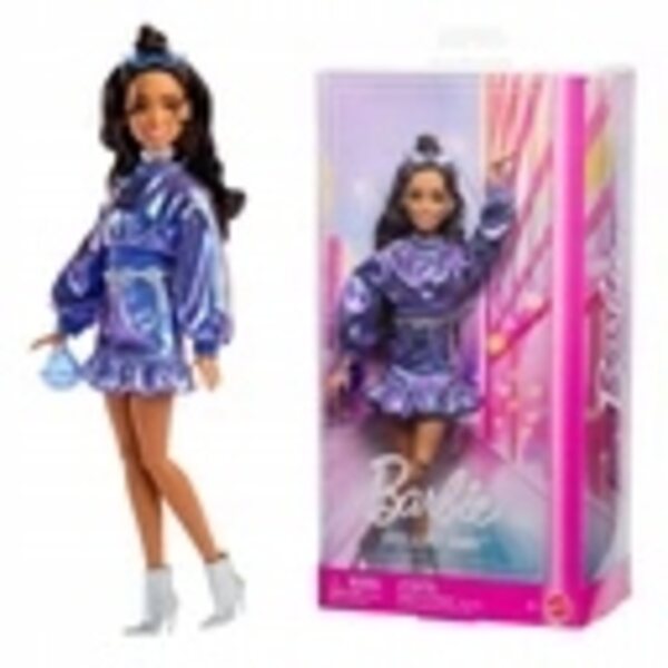 Barbie Deluxe Style Modepuppe mit Accessoires und lila Kleid für Kinder