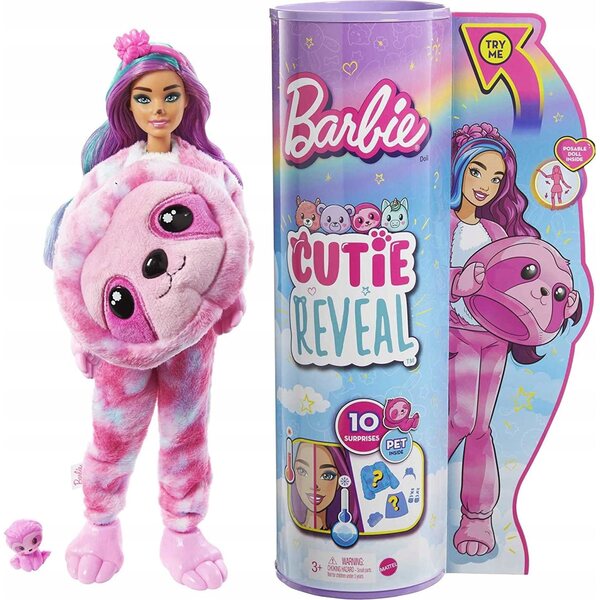 Barbie Cutie Reveal Lali Faultier, verwandelbar, mit 10 Überraschungen und weichem Kostüm