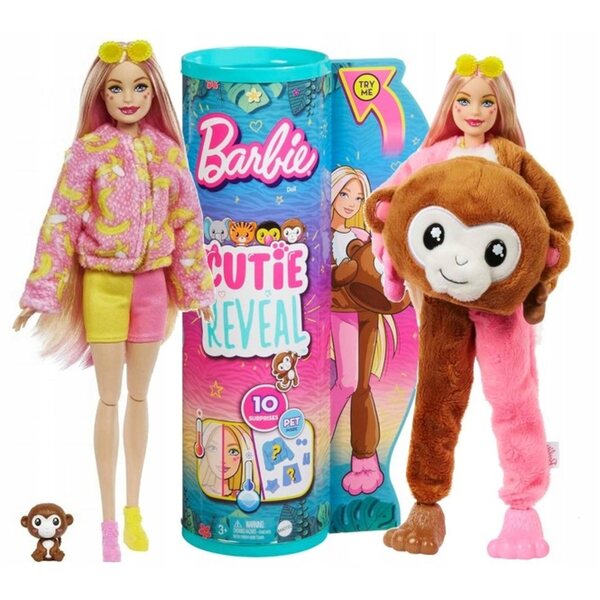 Barbie Cutie Reveal Jungle Monkey – Verwandelbare Puppe mit 10 Überraschungen
