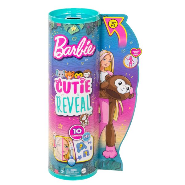Barbie Cutie Reveal Jungle Monkey – Verwandelbare Puppe mit 10 Überraschungen