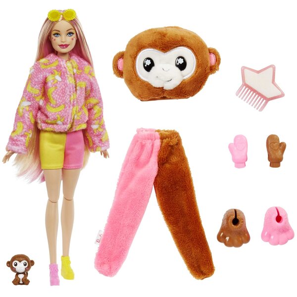Barbie Cutie Reveal Jungle Monkey – Verwandelbare Puppe mit 10 Überraschungen