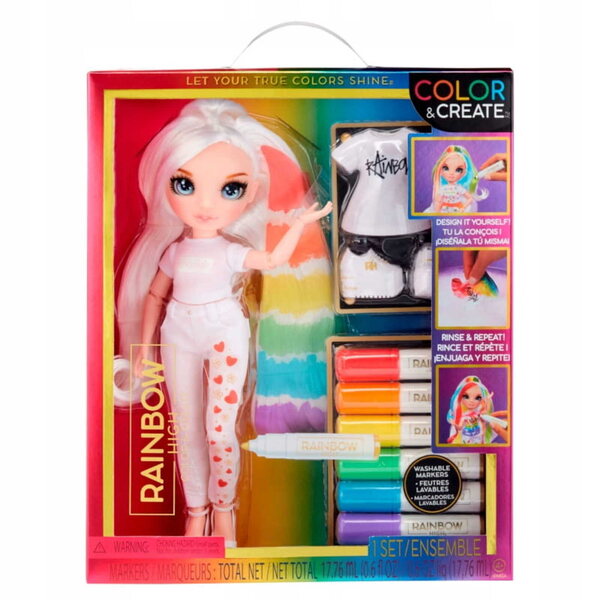 Bambola Rainbow High Color & Create con accessori e pennarelli lavabili
