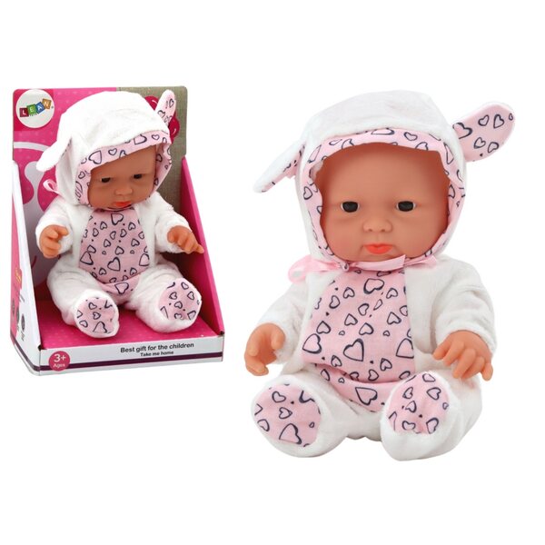Kleine Neugeborenenpuppe mit weißem Kleid, Hut und Schleife, 21 cm