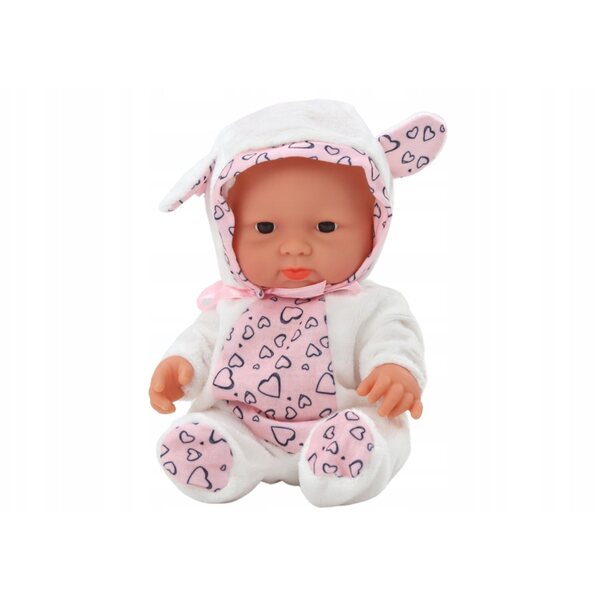 Kleine Neugeborenenpuppe mit weißem Kleid, Hut und Schleife, 21 cm