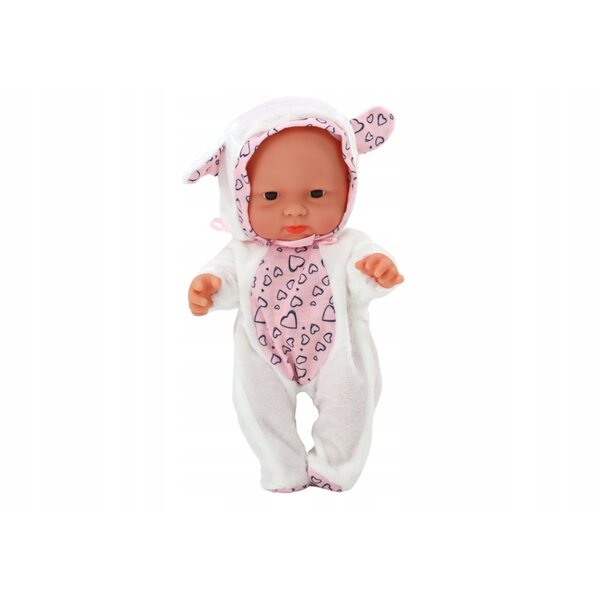 Kleine Neugeborenenpuppe mit weißem Kleid, Hut und Schleife, 21 cm