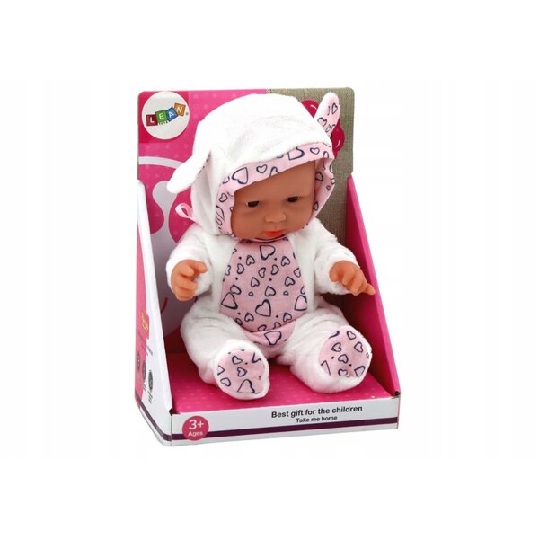 Kleine Neugeborenenpuppe mit weißem Kleid, Hut und Schleife, 21 cm