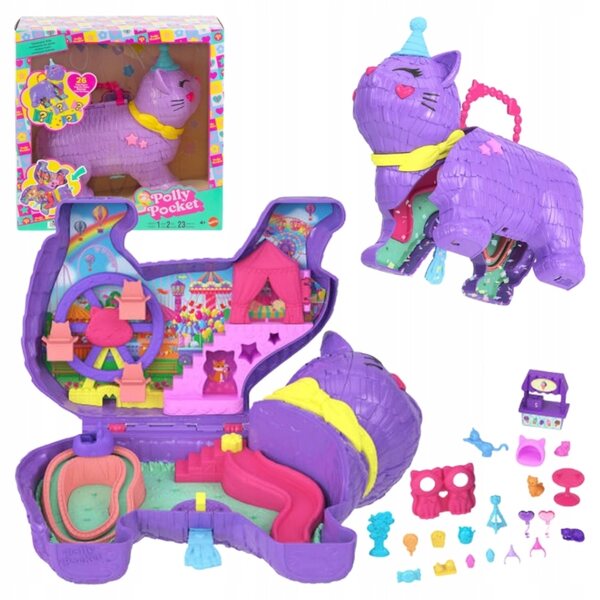 Polly Pocket Piniata Cat Game Set с 23 аксесоара и 2 миникукли за деца 4+