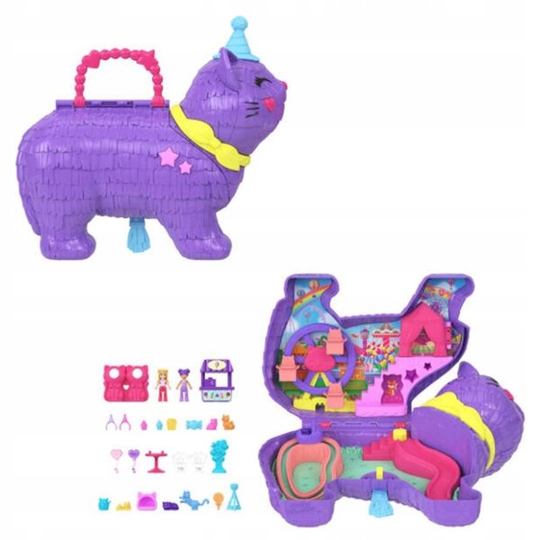 Polly Pocket Piniata Gatto Set Giochi con 23 Accessori e 2 Minidoll per Bambini 4+