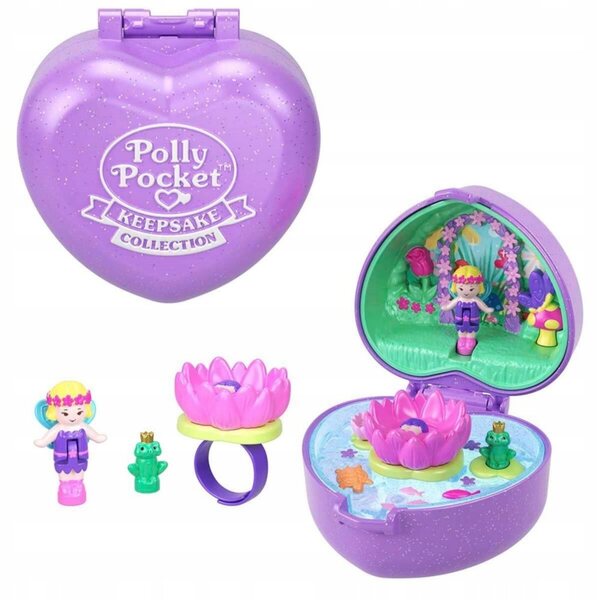 Polly Pocket - Ensemble compact cœur avec bague bijou pour filles 4+