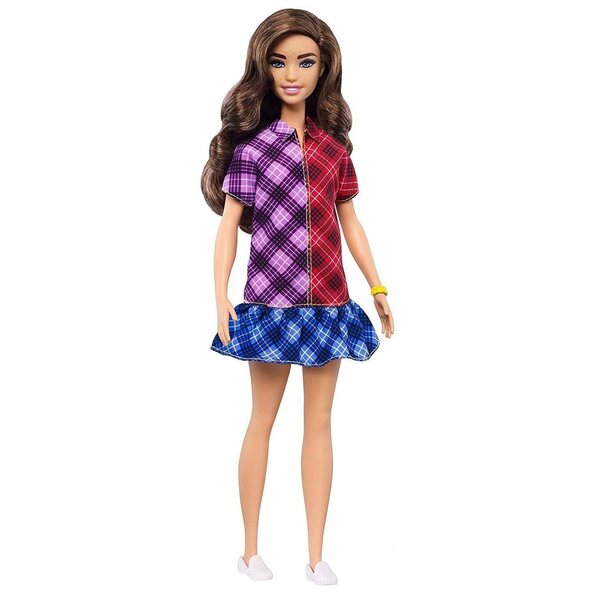 Barbie Fashionistas GHW53 – Kleines Mädchen mit kariertem Kleid und Modeaccessoires