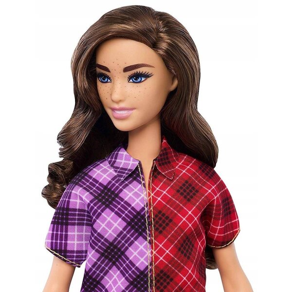 Barbie Fashionistas GHW53 – Kleines Mädchen mit kariertem Kleid und Modeaccessoires