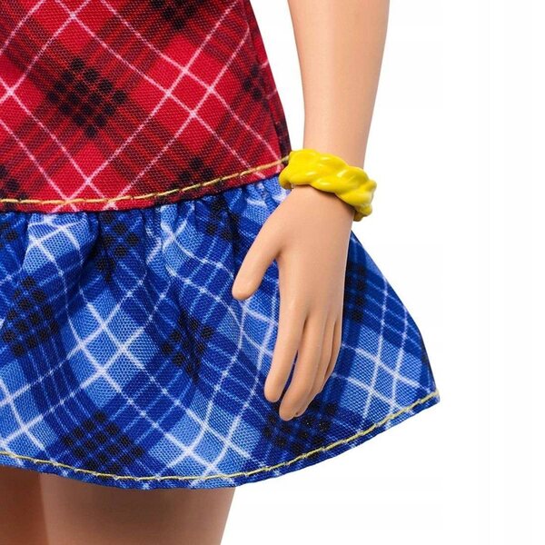 Barbie Fashionistas GHW53 – Kleines Mädchen mit kariertem Kleid und Modeaccessoires