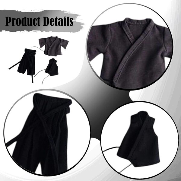 Costume Samurai in Tessuto per Action Figure 1:12 Maschili - Grigio Nero