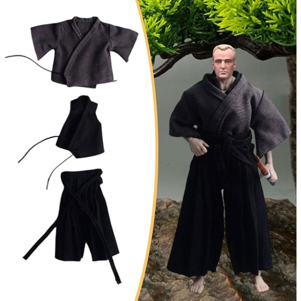 Costume Samurai in Tessuto per Action Figure 1:12 Maschili - Grigio Nero