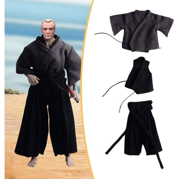 Costume Samurai in Tessuto per Action Figure 1:12 Maschili - Grigio Nero