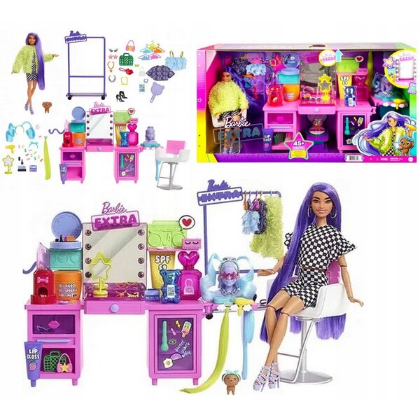 Barbie Extra mit beleuchtetem Schminktisch, Hund und 45 Accessoires für Kinder ab 3 Jahren