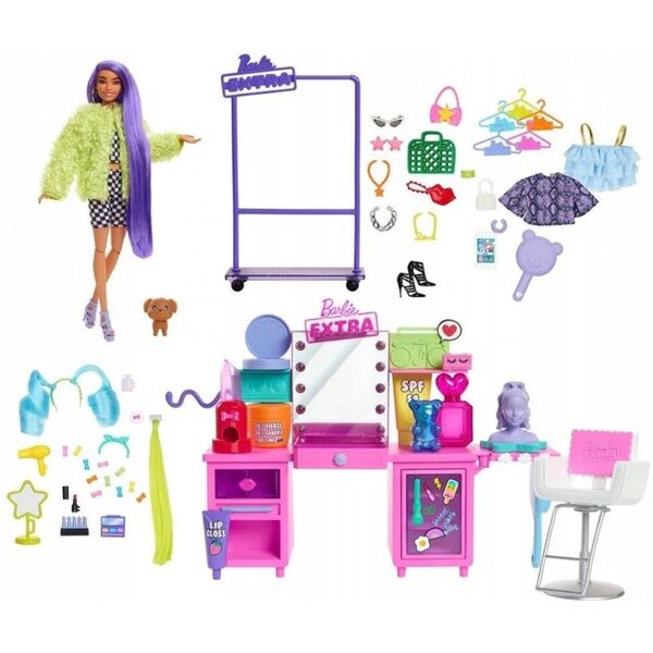 Barbie Extra con toeletta luminosa, cane e 45 accessori per bambini oltre 3 anni