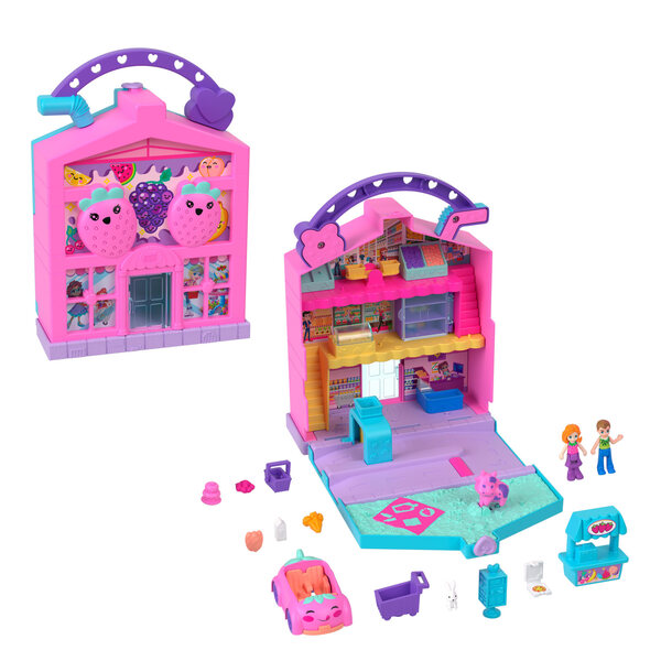 Polly Pocket Pollyville Supermarché portable avec mini poupées et accessoires