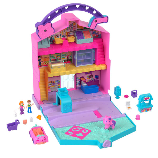 Polly Pocket Pollyville Supermarché portable avec mini poupées et accessoires