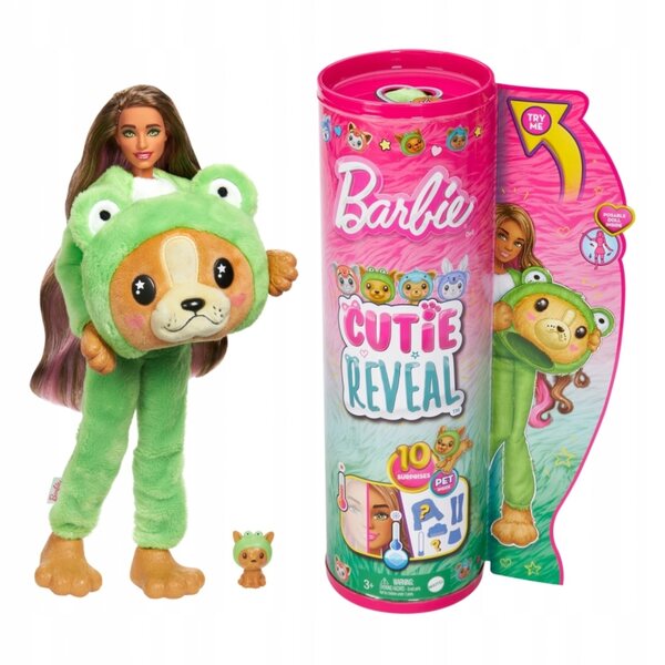 Barbie Cutie Reveal Dog Frog mit 10 Überraschungen und verwandelbarem Kostüm