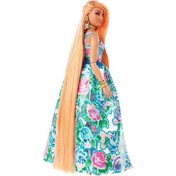 Barbie Extra Fancy Mattel mit blauem Blumenkleid und glamourösen Accessoires