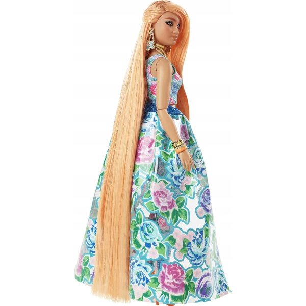 Barbie Extra Fancy Mattel mit blauem Blumenkleid und glamourösen Accessoires
