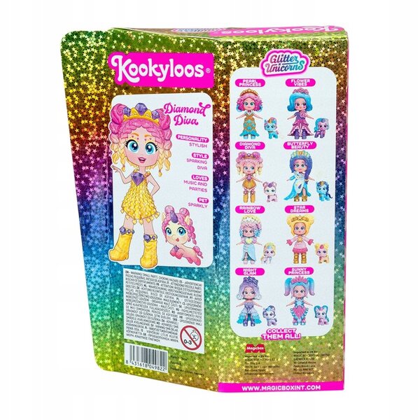 KookyLoos Glitter Unicorns Diamond Diva bambola con unicorno e accessori scintillanti
