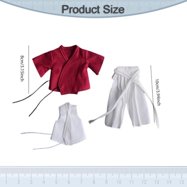 1/12 Samurai-Uniform für männliche Puppen, traditionelles rot-weißes Stoffkostüm