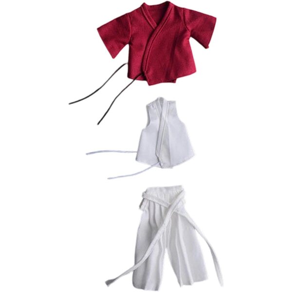 1/12 Samurai-Uniform für männliche Puppen, traditionelles rot-weißes Stoffkostüm
