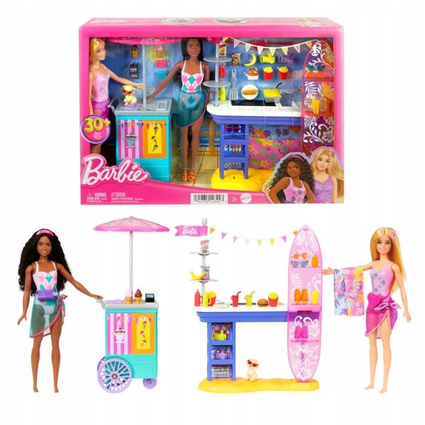 Barbie Malibu und Brooklyn Set 2 Puppen mit Strandzubehör und Geräuschen, ab 3 Jahren