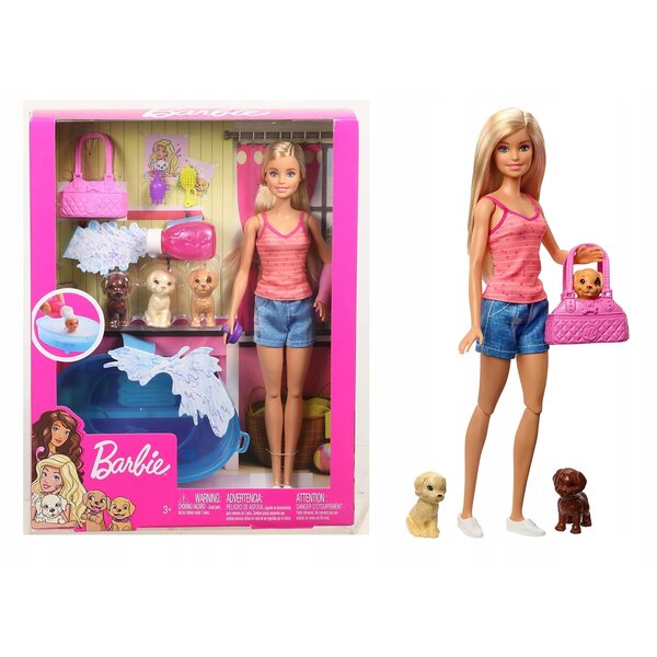 Barbie-Set mit Puppe und Welpen zum Baden, Lernspiele ab 3 Jahren