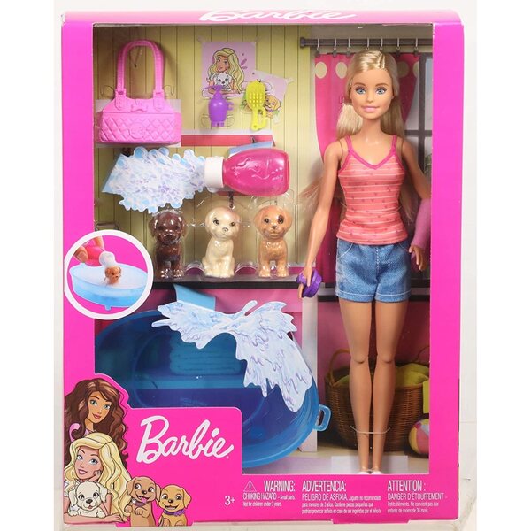 Barbie-Set mit Puppe und Welpen zum Baden, Lernspiele ab 3 Jahren