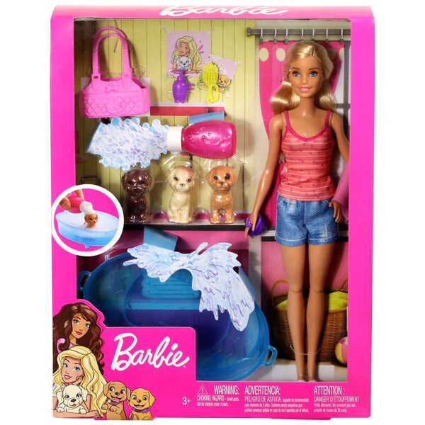 Barbie-Set mit Puppe und Welpen zum Baden, Lernspiele ab 3 Jahren
