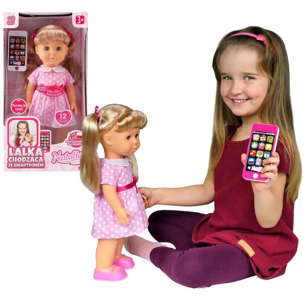 Bambola interattiva Natalia da 41 cm che parla polacco e inglese con uno smartphone