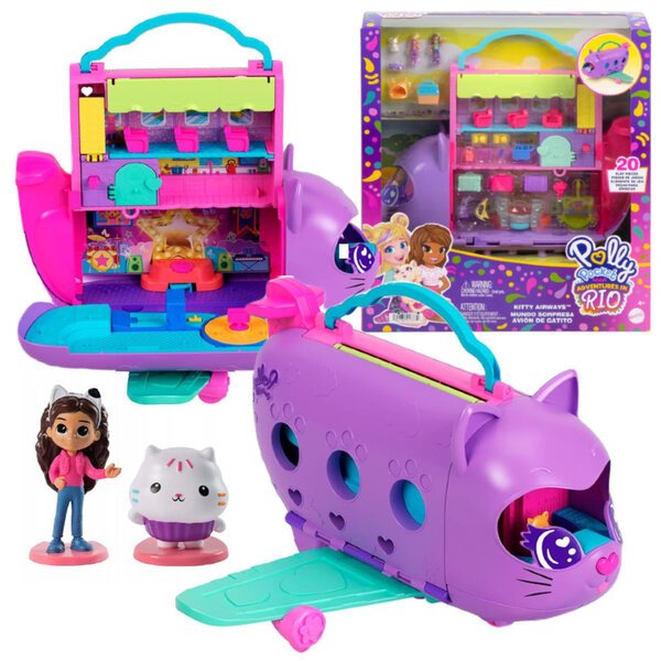 Комплект котешки самолет Polly Pocket с 2 кукли и 19 аксесоара Gabi и Lakotek