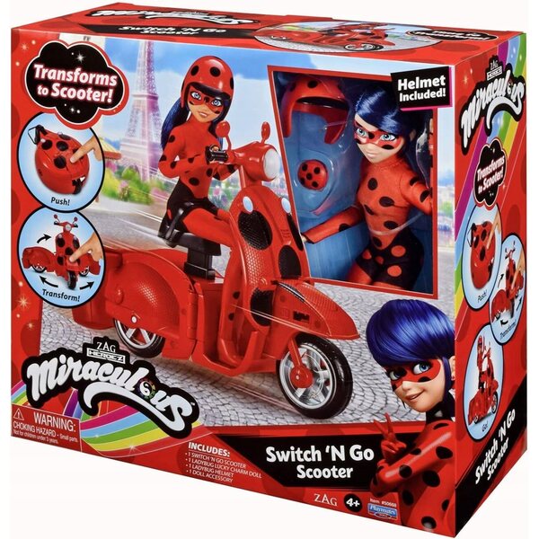 Miraculous Ladybug bambola con scooter rosso e nero Playmates Toys 12,8 cm