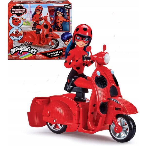 Miraculous Ladybug bambola con scooter rosso e nero Playmates Toys 12,8 cm