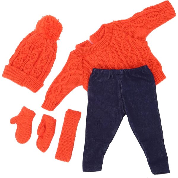 Baby Doll 18 Pollici Vestito Maglione Arancione Set Cappello Sciarpa Pantaloni